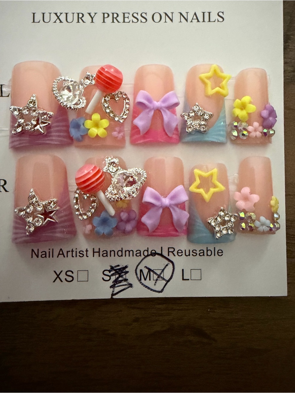 NEW Handmade Pink Pastel Nail Set with 3D Charms
